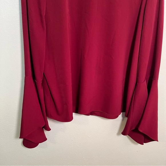 Carmen Marc Valvo Burgundy Blouse Bell Sleeve Button Back 10 - Picture 3 of 10